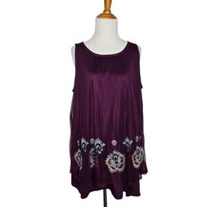 LOGO Lavish Whimsigoth Beaded Swing Tank Mesh Burgundy Women Medium